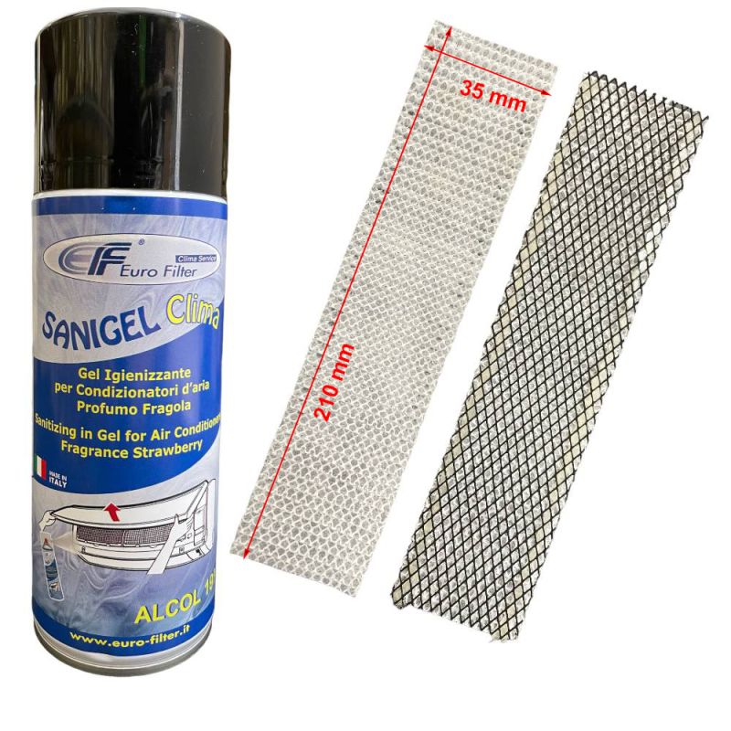 Kit Pulizia Condizionatore Compreso di Spray Gel Igienizzante + Filtro  Elettrostatico e Antidorore 210x35 mm